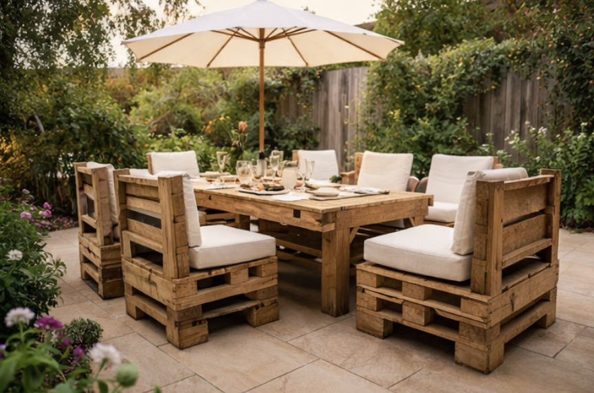 Table de jardin avec chaise en palette 